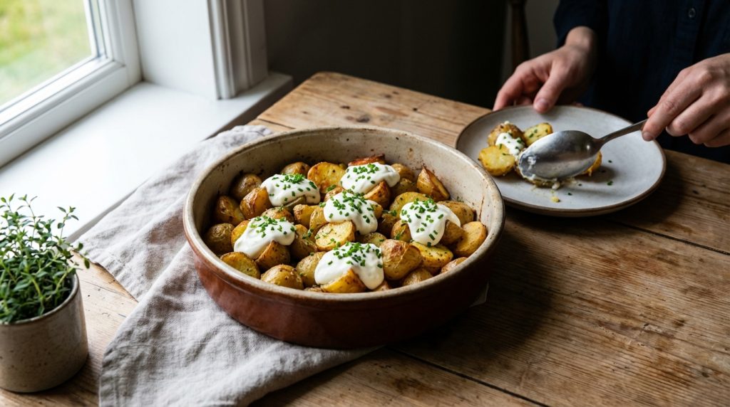 Recette de pommes de terre au four à la crème fraîche