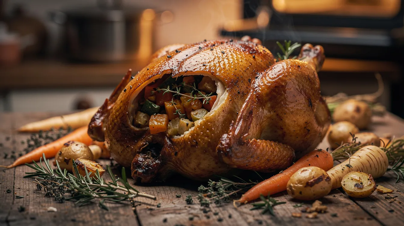Cuisson du rôti de chapon farci au four à chaleur tournante