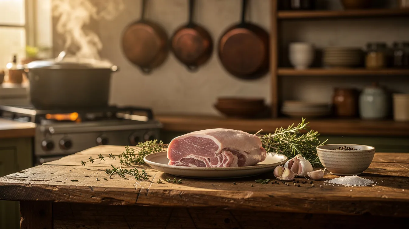Étapes de préparation de la joue de porc confite